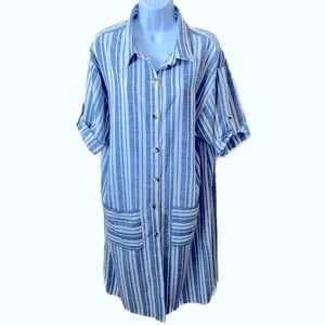Mlle Gabrielle, All Cotton Striped Button Down Shirtdress